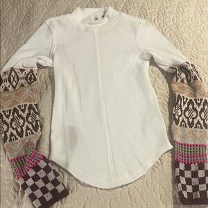 FP Movement by Free People White Sweater with Multicolor Sleeves